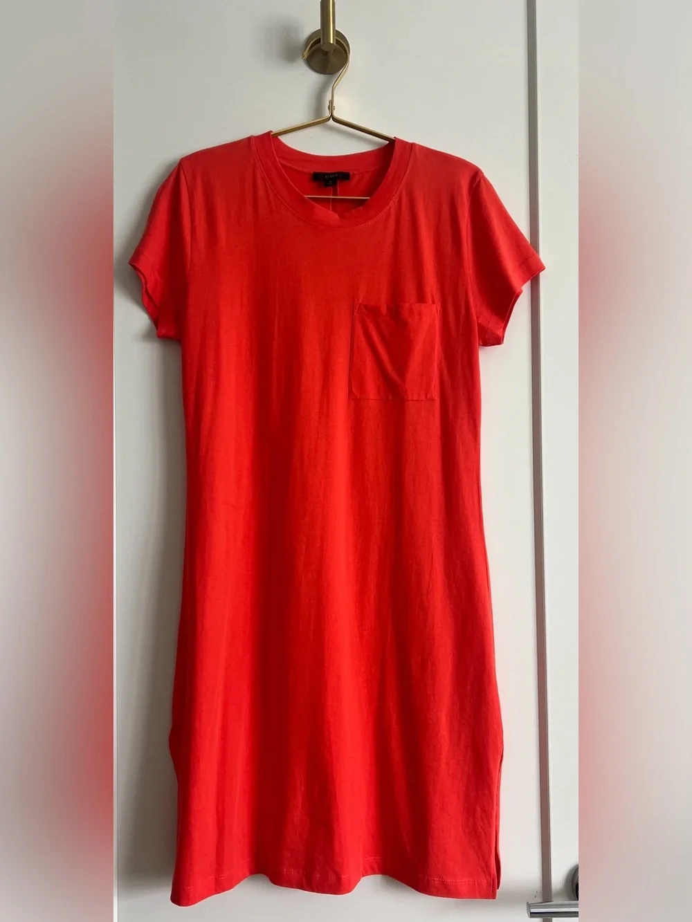 J.Crew Pocket T-Shirt Dress Neon Poppy Cotton NWT Size Small